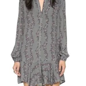 Free People Grey Floral Longsleeve Shirt Dress Size Small